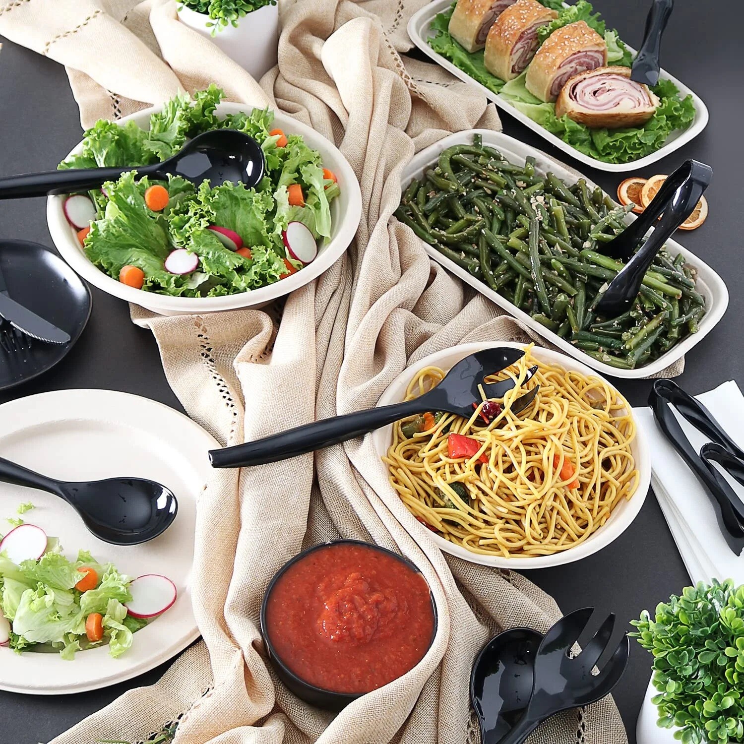 9 Pcs Disposable Serving Utensils Plastic Serving Spoons 10″ Forks 10″ Tongs 6″