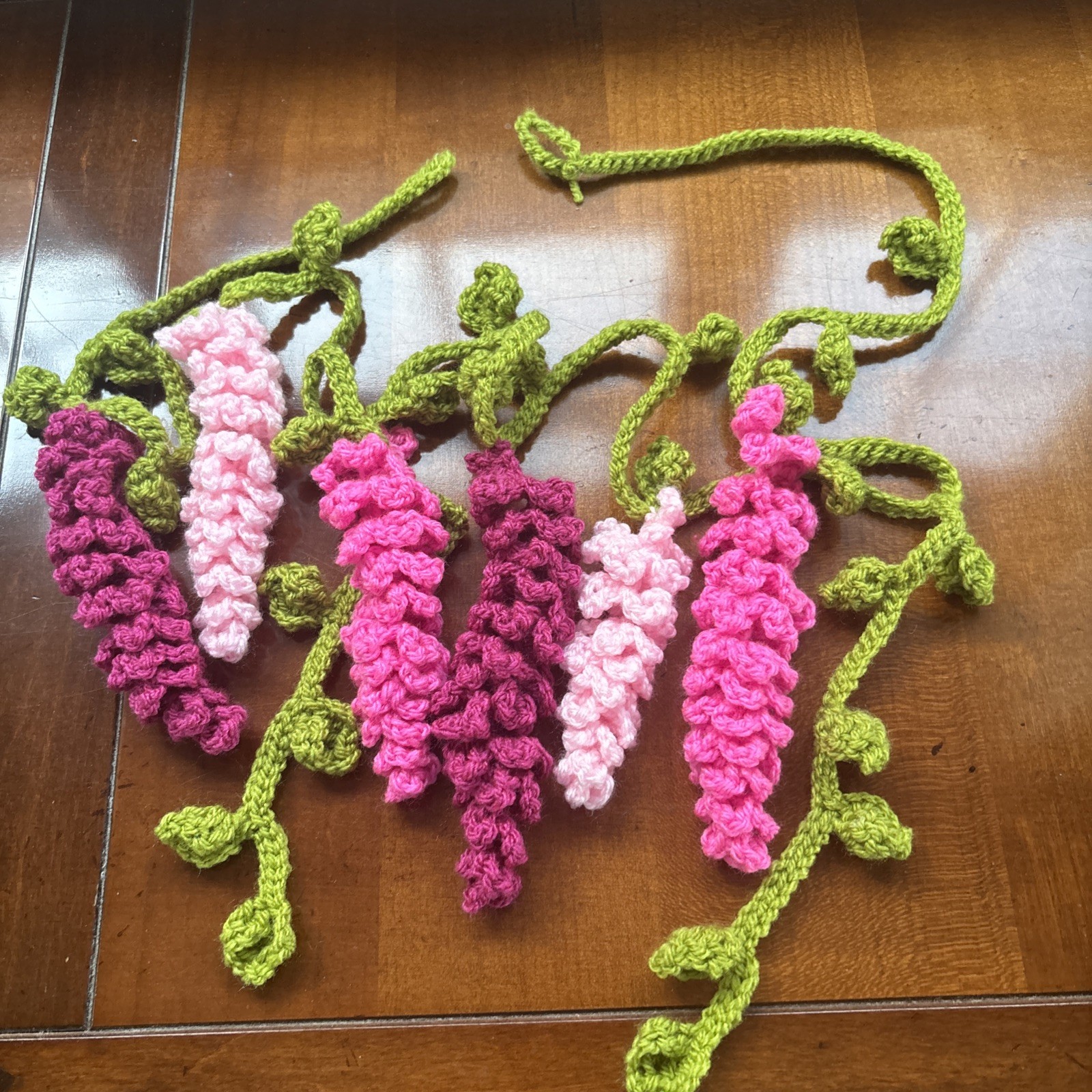 Crocheted Wisteria Flower Bunting Garland Summer Party Decoration Wedding Pinks