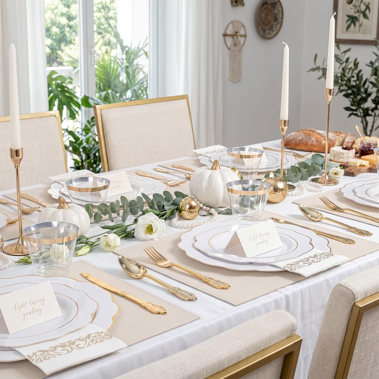 175PCS Gold Plastic Plates with Disposable Silverware – White Gold Plastic Ta…