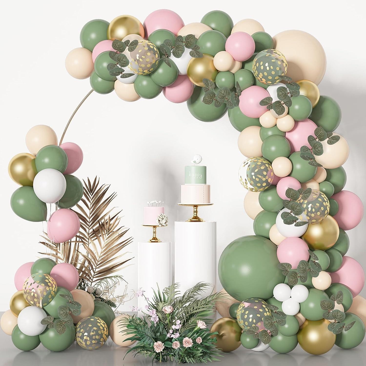 Balloons Retro Sage Confetti Balloons Olive Green Gold Pink Beige Latex Balloonx