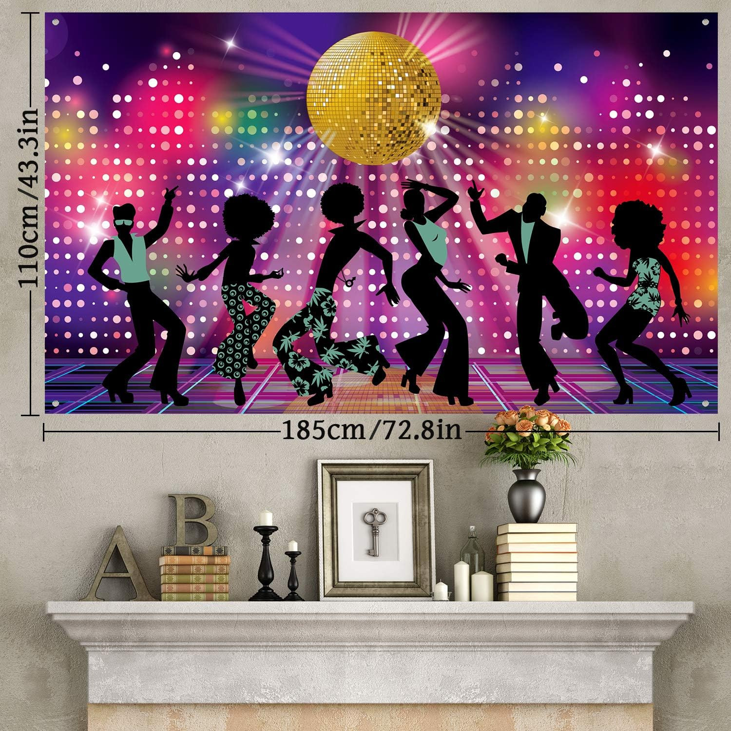 Retro Disco Backdrop Back to 70S 80S 90S Dance Party Decorations Banner 72.8 X 4