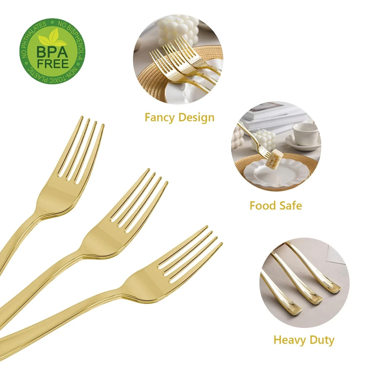 100PCS Gold Plastic Forks, Solid, Durable and Heavy Duty Gold Plastic Forks D…