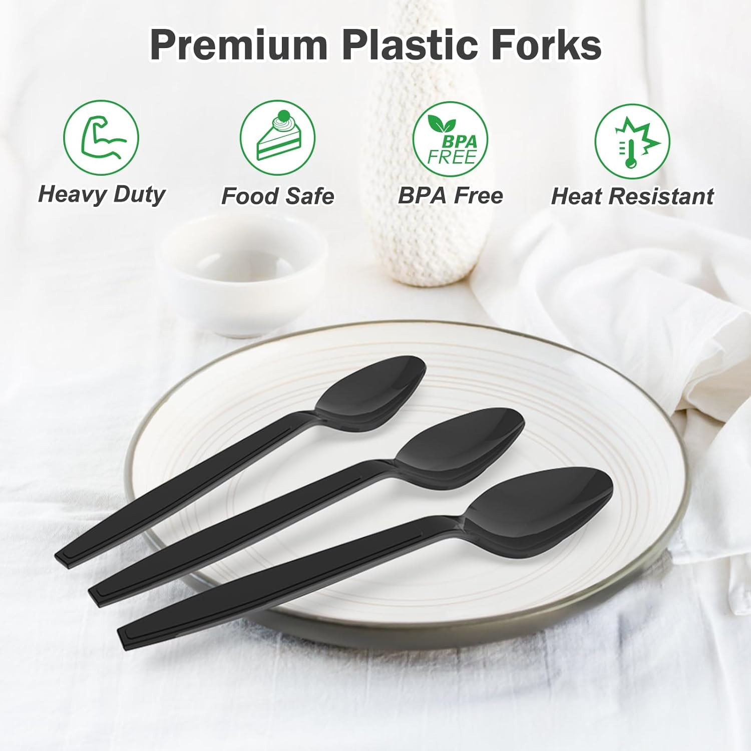 360 Count Black Plastic Spoons Disposable, Bpa-Free, Heat Resistant, Solid and D