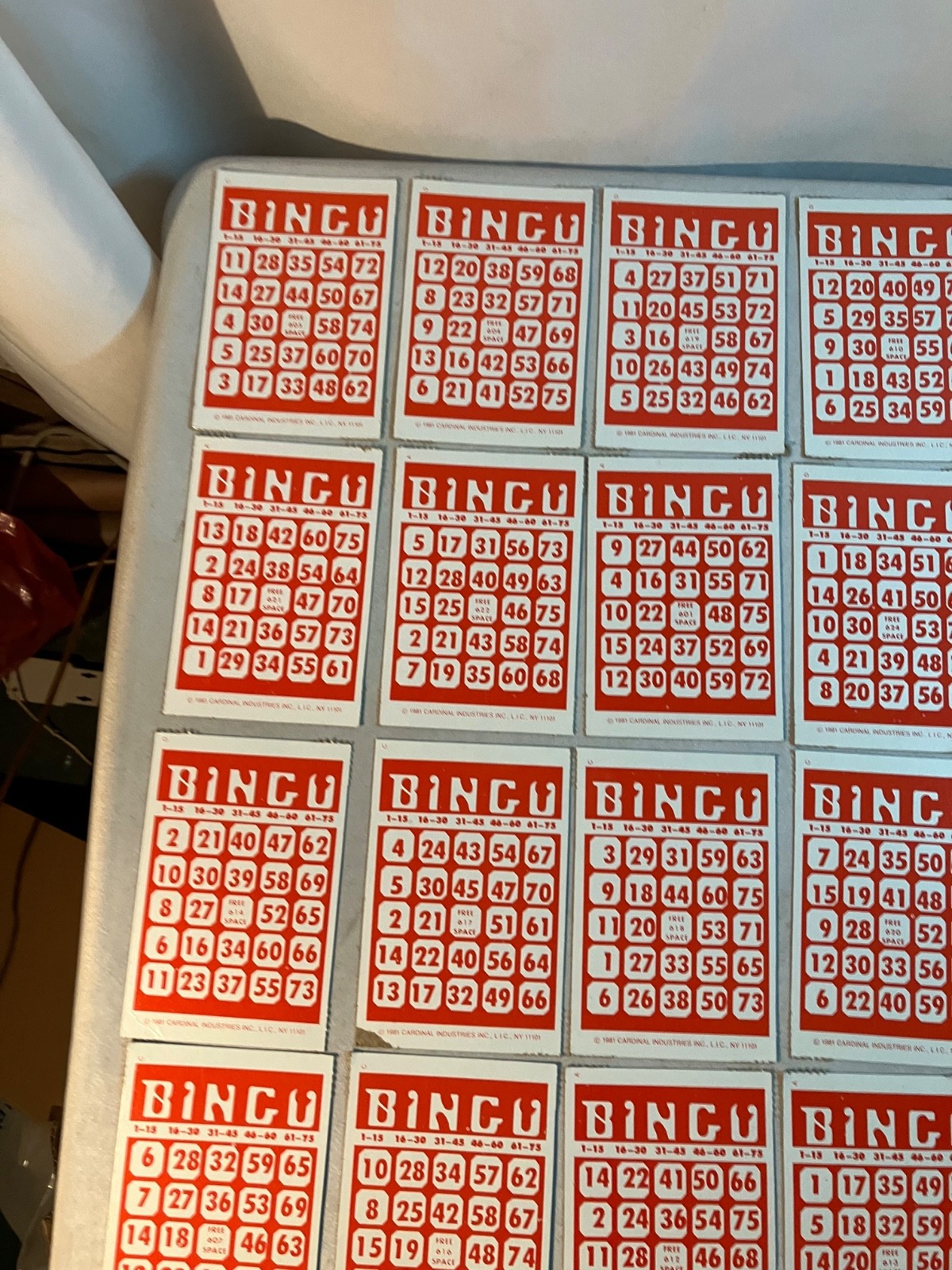 Lot of 20 Vintage Bingo Cards Cardboard Red White Retro