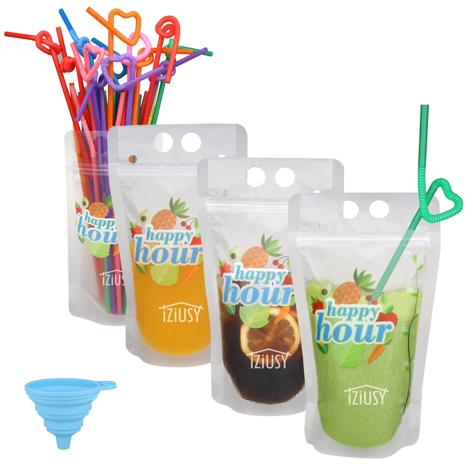 100 Pcs Zipper Plastic Pouches Drink Bags, Heavy Duty Hand-Held Translucent F…