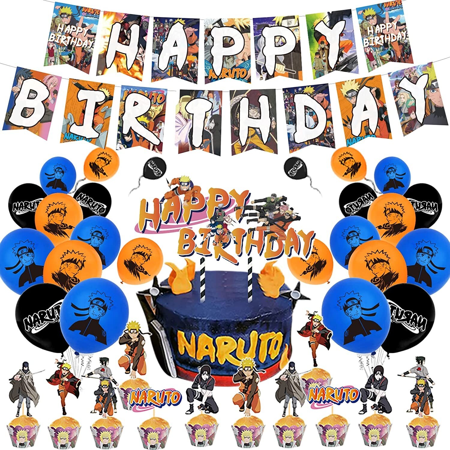 Anime Naruto Birthday Party Suppplies Balloon Banner Cupcake Toppers Cake Topper