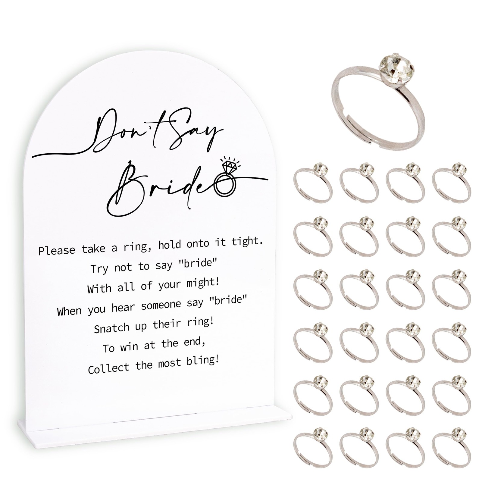 Minimalist Bridal Shower Ring Game, 1 Sign and 50 Rings, Bridal Shower Decora…
