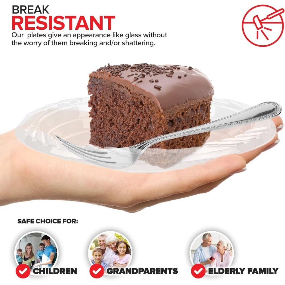 6-Inch Clear Plastic Dessert Plates (40 Pack) Flexible Disposable Clear Plates