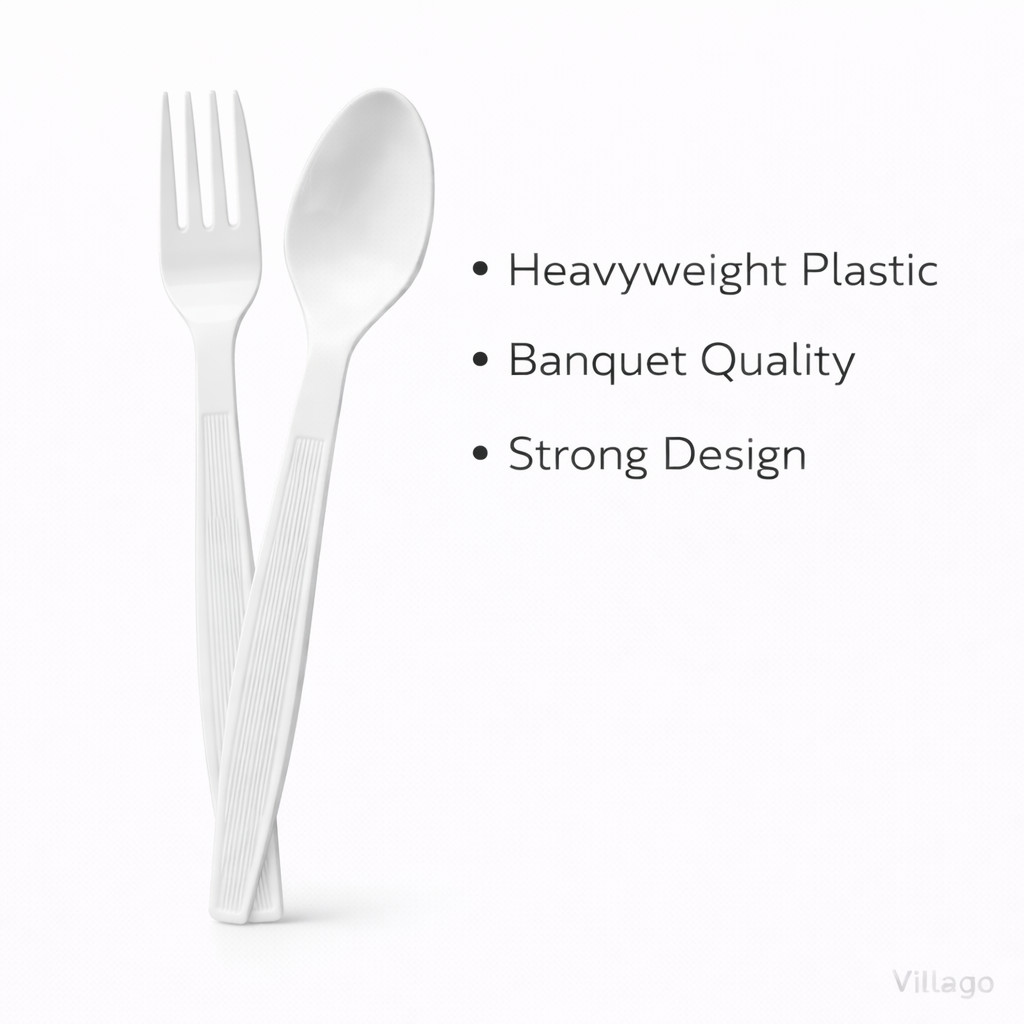 Solo Heavyweight Plastic Cutlery Set White 1000pc 500 Forks 500 Spoons Banquet