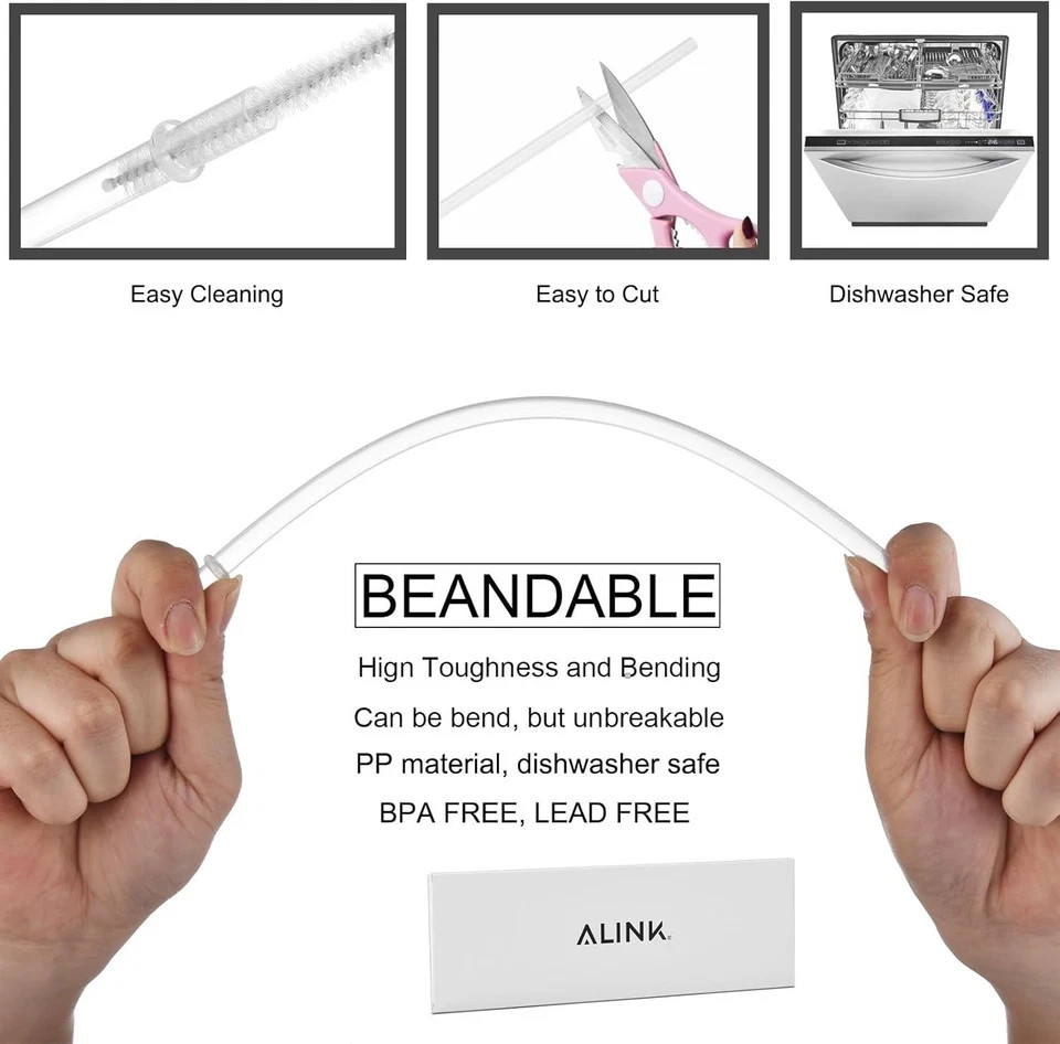 12 Pack Clear Reusable Straws Universal Fit for 16–30 oz Tumblers BPA Free Repla