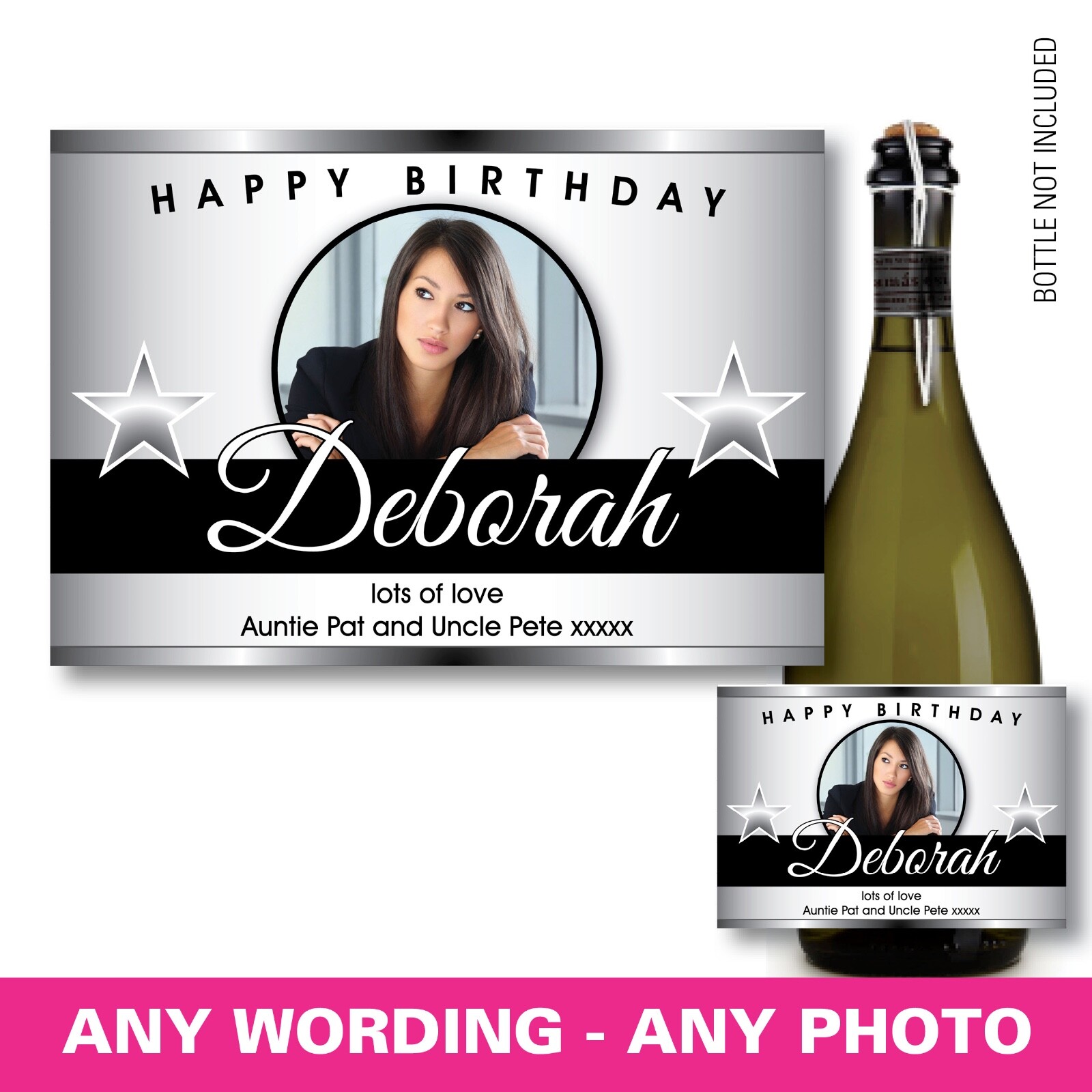 PERSONALISED champagne PROSECCO photo bottle label birthday any occasion 144
