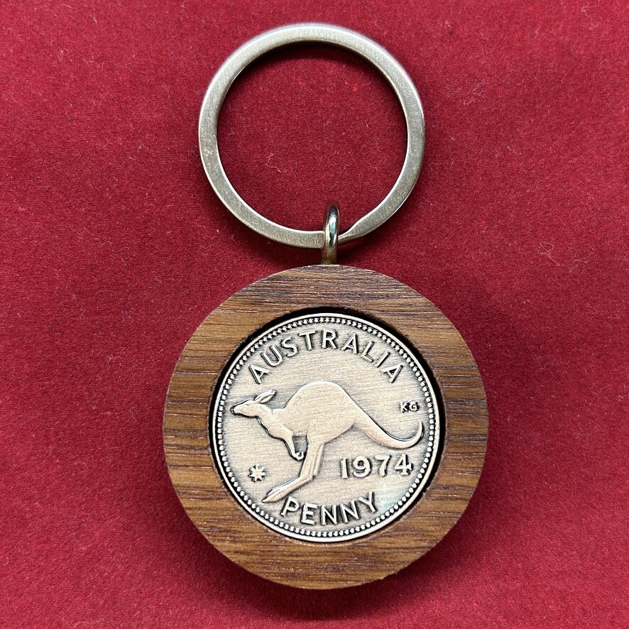 80th Birthday Gift Anniversary Present 1944 Australian Jarrah Penny Keyring
