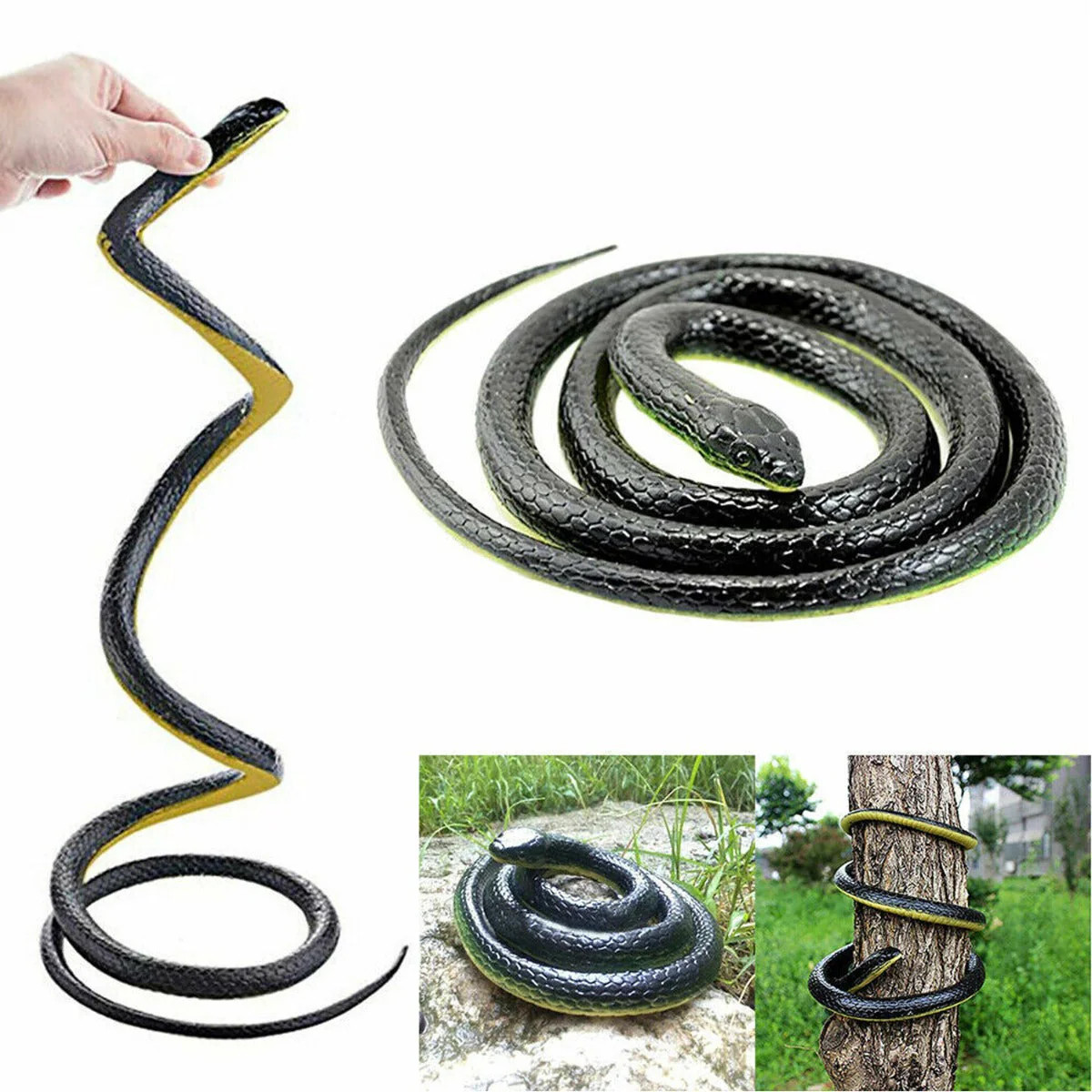 52 Inch Fake Realistic Snake for Kids Adults (Black)
