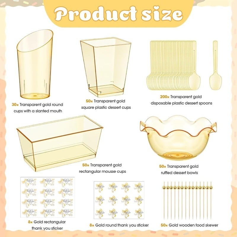 Plastic Dessert Bowls Set 180 Pieces Clear Cups Spoons Picks Parties Events New