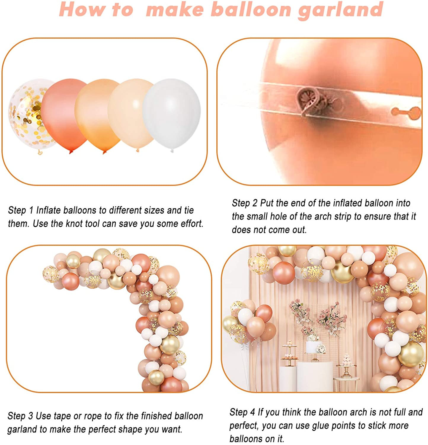 129Pcs Blush Balloons Garland Arch Kit 12″ 10″ 5″ Peach Rose Gold Pastel Orange