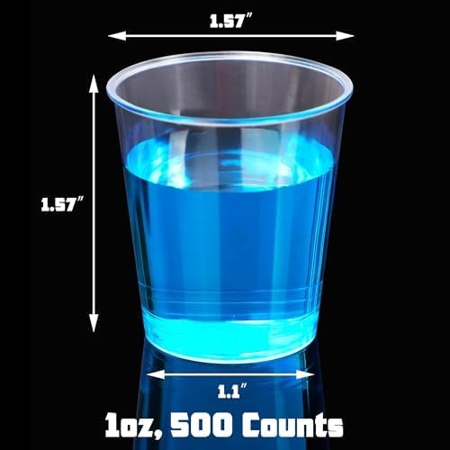500 Shot Glasses, 1oz Clear Plastic Disposable Hard Cups, Mini Cups Great Contai