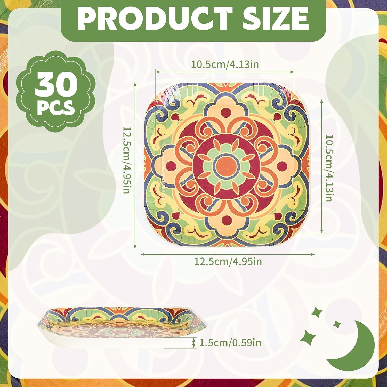 30 Pack Small Paper Plates 5 Inch, Retro Mini Square Paper Plates, Vintage