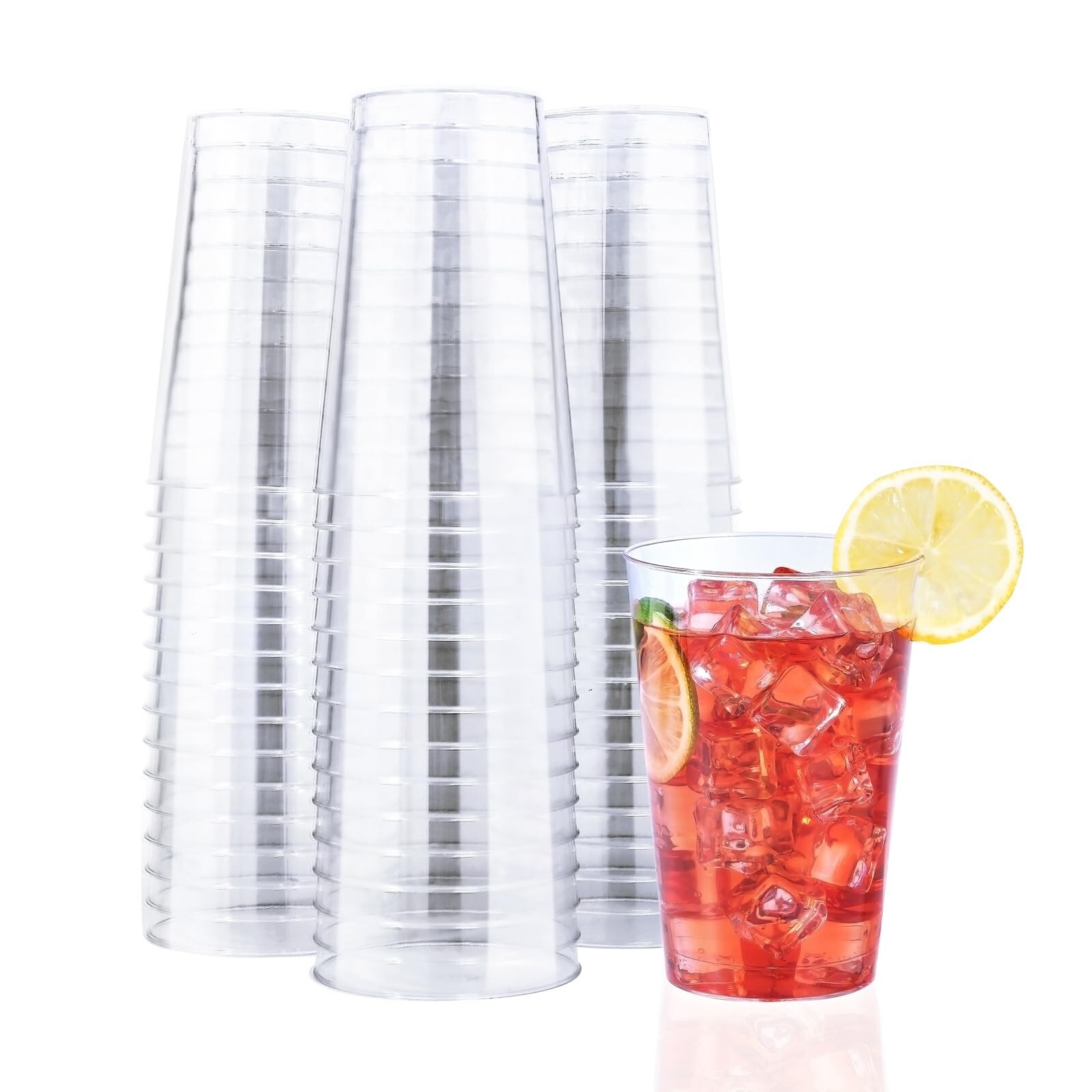100 Pack 12 oz Clear Disposable Plastic Cups, Clear Plastic Cups Tumblers Coc…