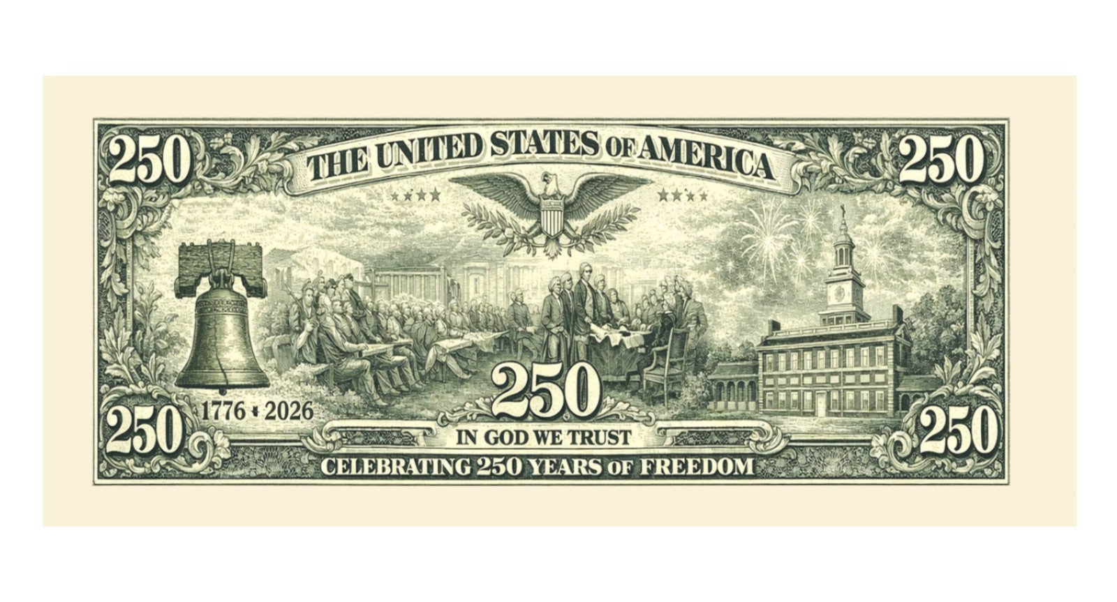 100 Donald Trump U.S. 250th Anniversary Commemorative Money Bill Banknotes