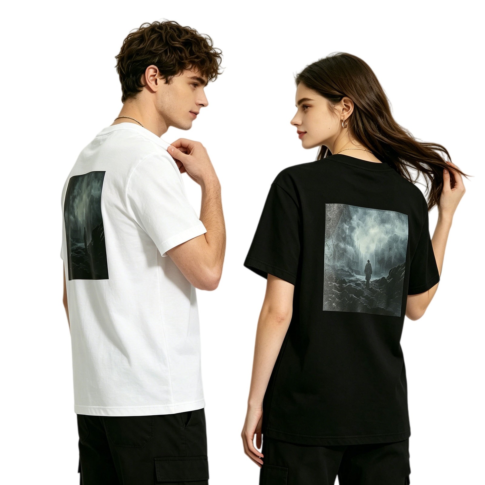 Hollowmark Custom Minimal Dark T Shirt Back Print Black White S-5XL Graphic Tee