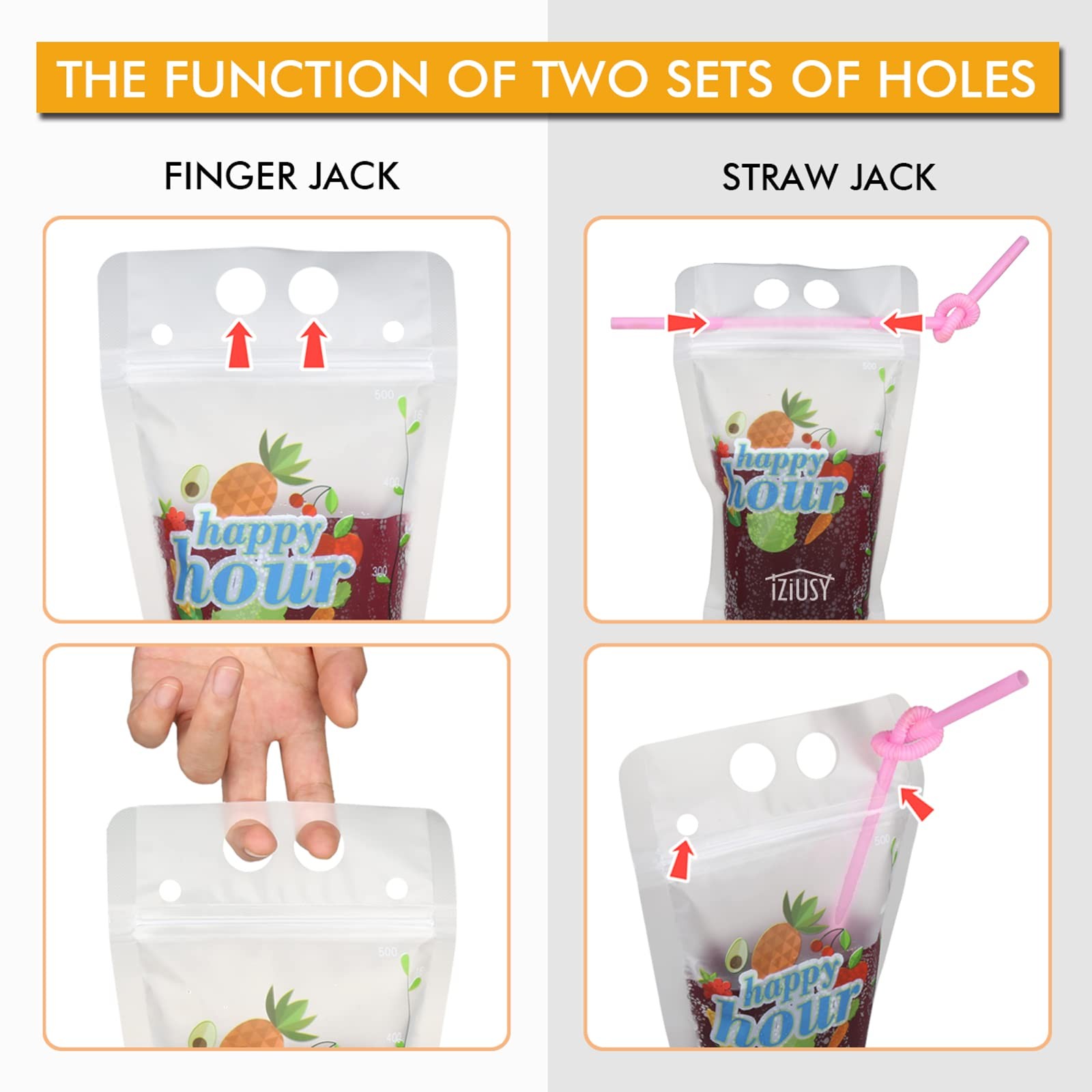 100 Pcs Zipper Plastic Pouches Drink Bags, Heavy Duty Hand-Held Translucent F…
