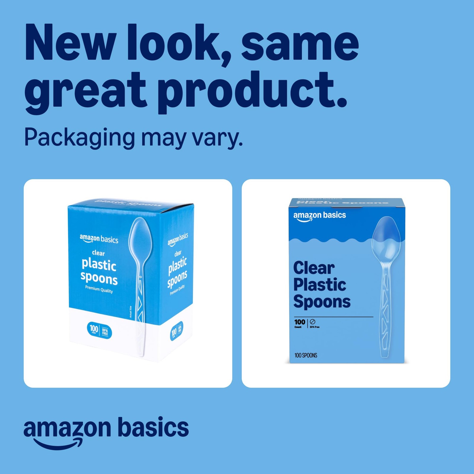 Amazon Basics Disposable Clear Plastic Spoons Premium Quality 100 Count Large