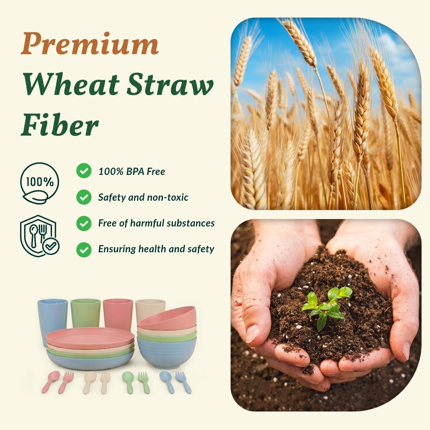 Homienly Wheat Straw Dinnerware Sets 20 PCS Cups and Plates Sets for Kitchen …