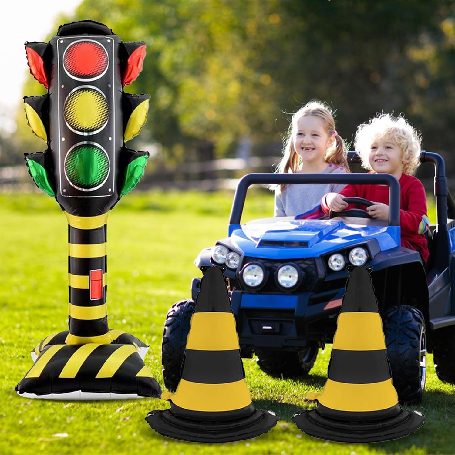 3Pcs 62Inch Self Standing Traffic Light Balloons, Giant Racing Traffic Cones Myl