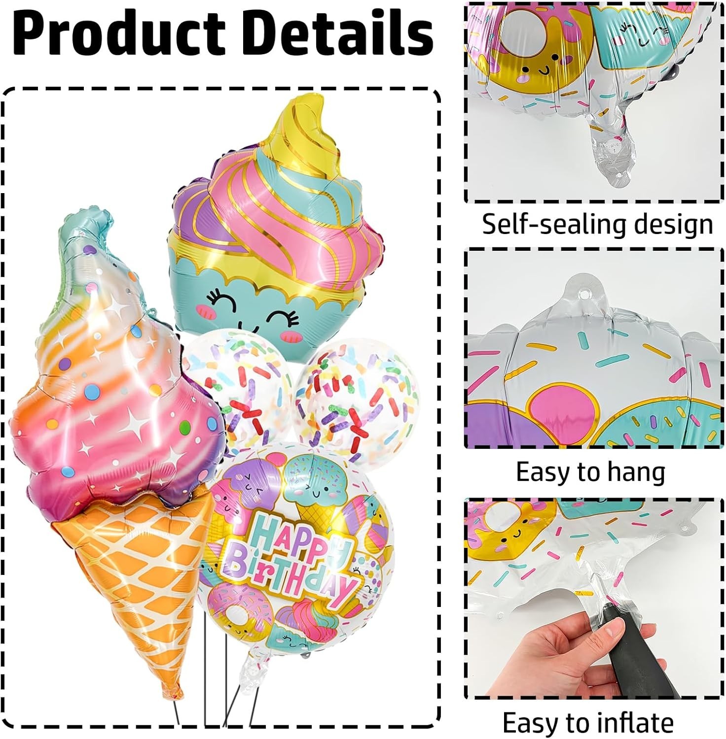 Number Candy Ice Cream Balloon Set, Macaron Pink Dessert-Themed Party Decorat…