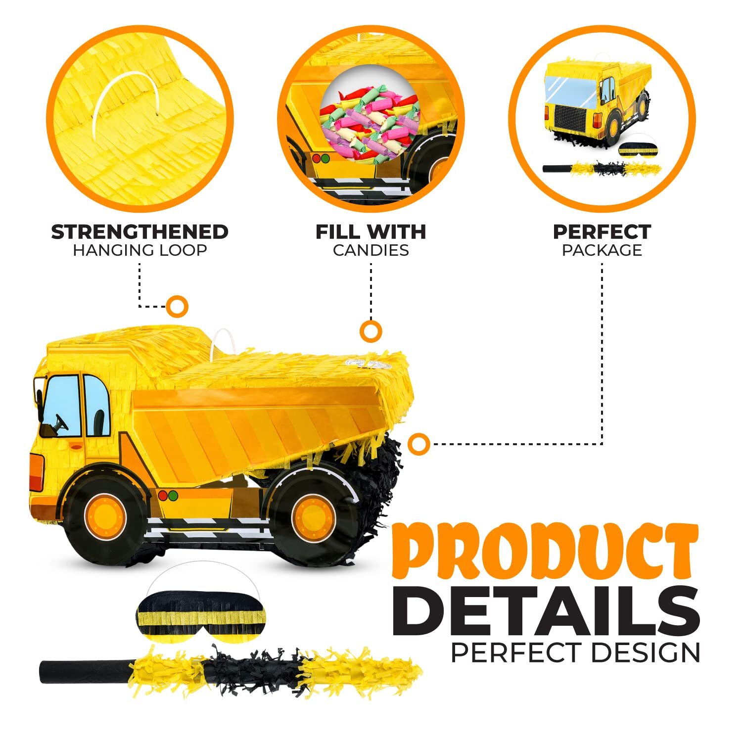 Small Dump Truck Pinata Bundle with a Blindfold and Bat(16 x 9 x 6.5 Inches),…