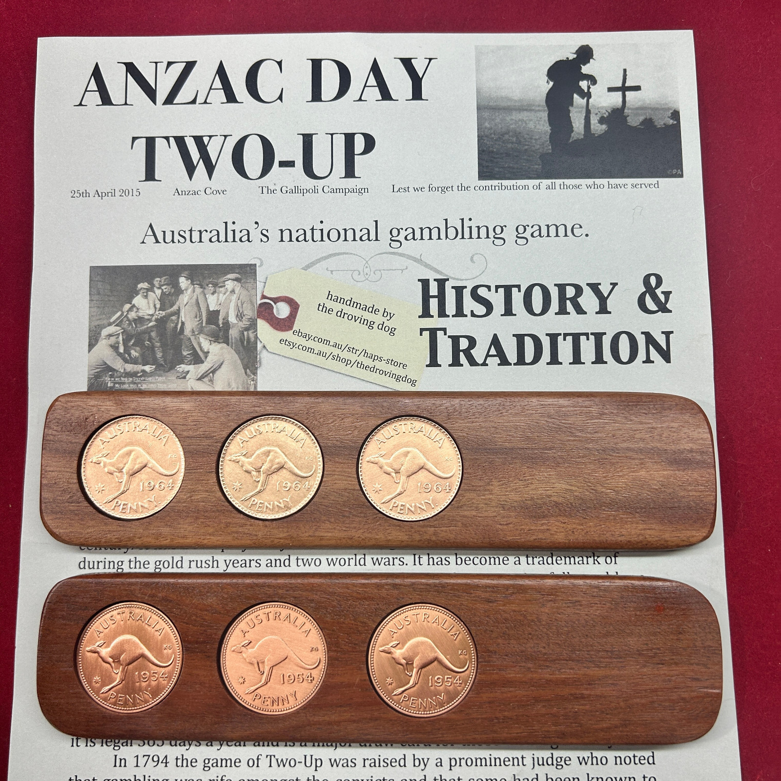 1944 Hardwood Two-Up Game Set Birthday Gift present 1944 Australian Penny two up