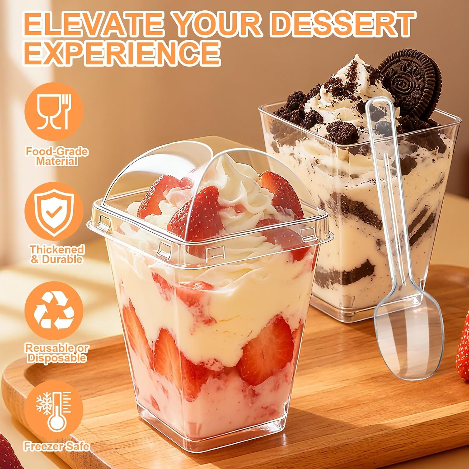 5oz Plastic Dessert Cups with Lids and Spoons, Clear Small Yogurt Parfait Cups