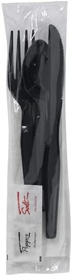 250-pack Plastic Cutlery Set – Knife,Fork,Spoon,Napkin, Salt, and Pepper Set
