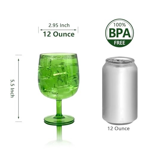 Plastic Wine Glasses Set Of 6,Unbreakable Acrylic Wine 12 Ounce Green