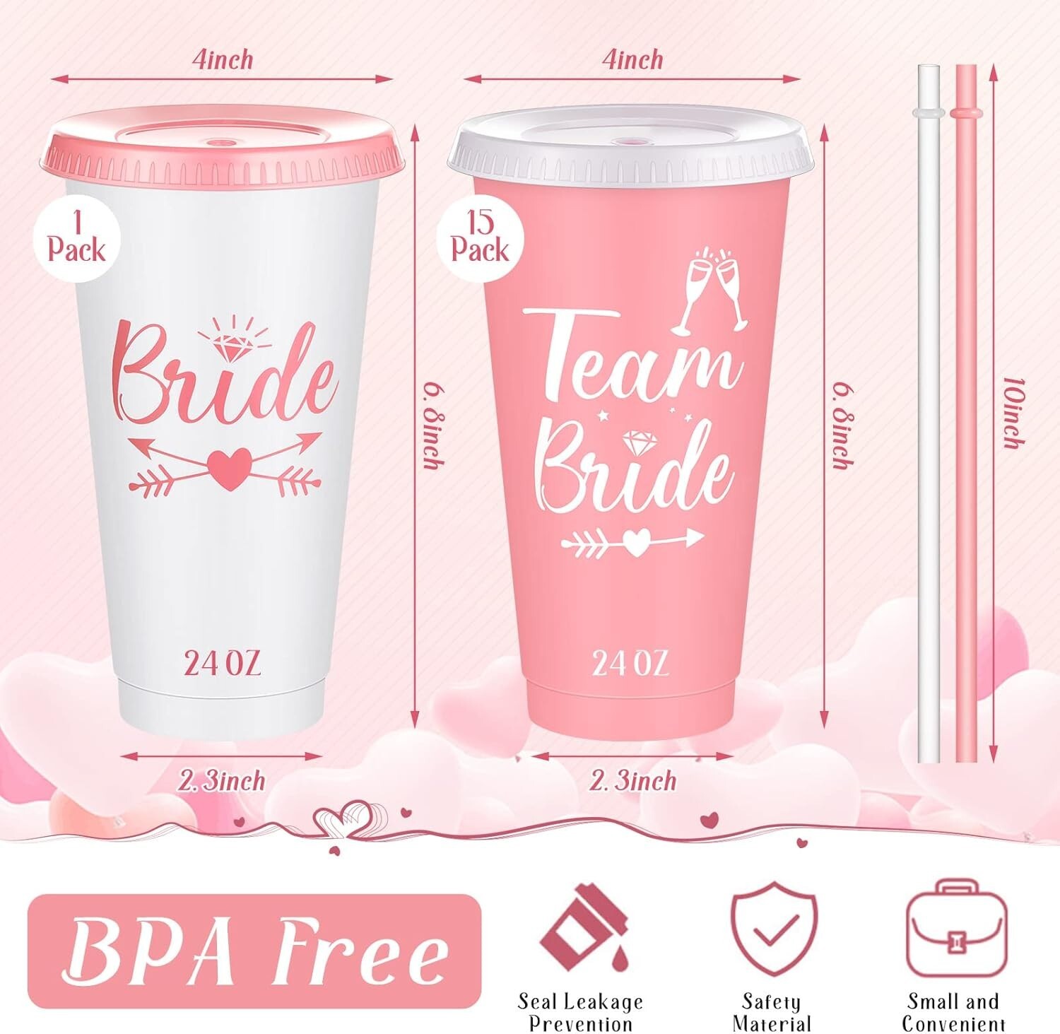 16 Pcs Babe Bachelorette Cups 24 oz Tumbler Lids Straw Bridesmaid Bridal Wedding