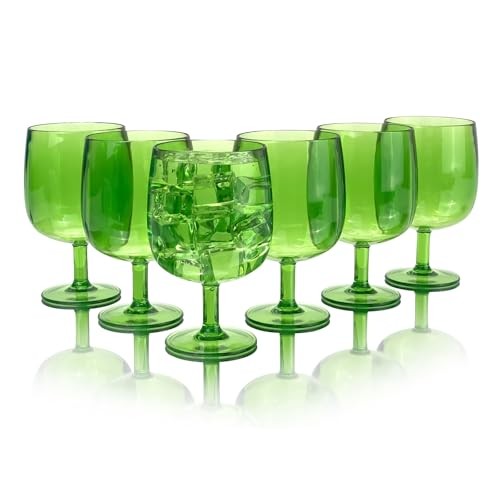 Plastic Wine Glasses Set Of 6,Unbreakable Acrylic Wine 12 Ounce Green