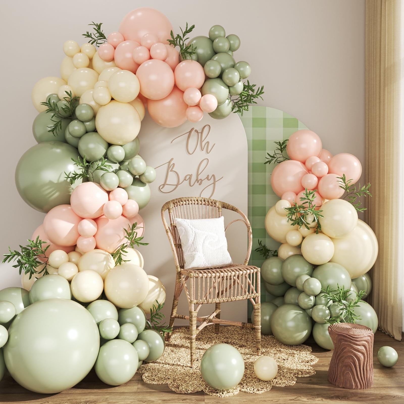 Pink and Green Balloon Arch Kit 124Pcs Sage Green Peach Ivory White Balloons …