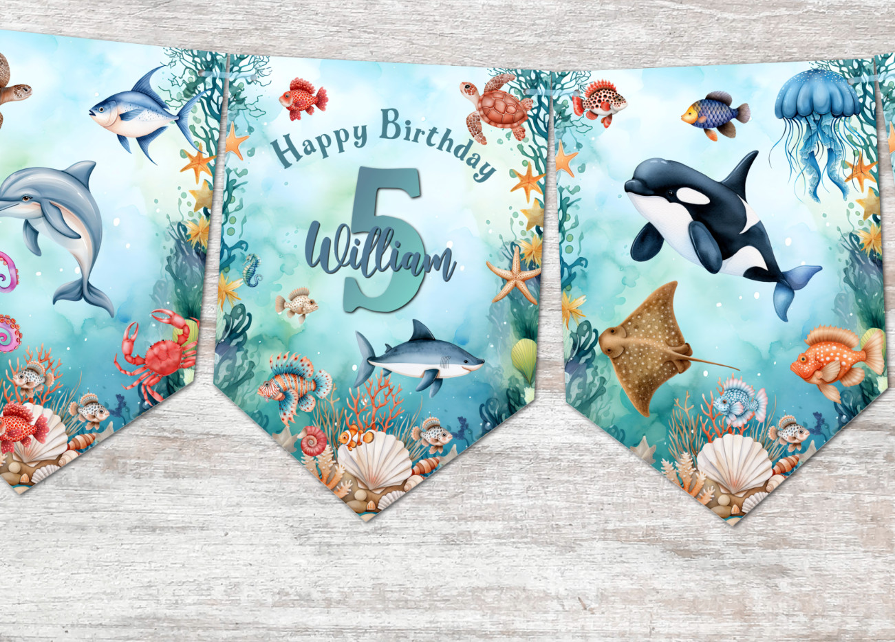 Personalised Nautical Creatures Sea Life Under the Sea Wildlife Bunting