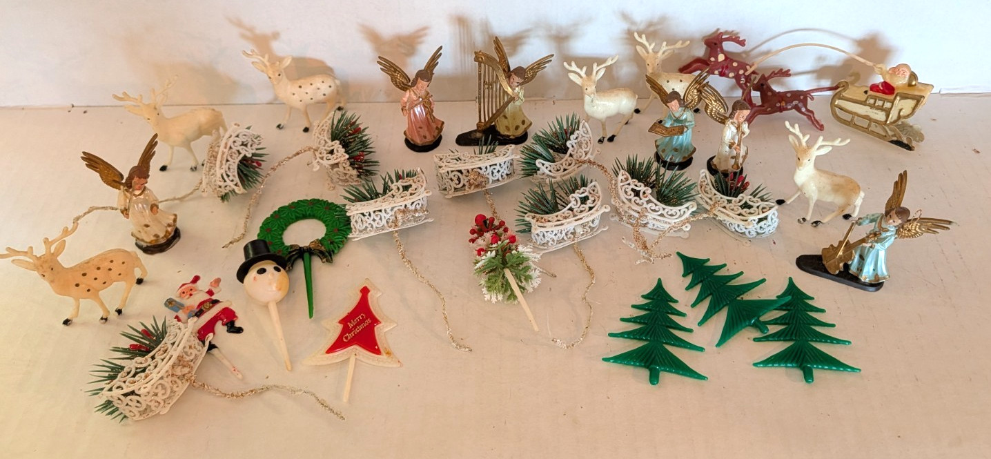 Vtg Christmas Cup Cake Picks Toppers ornaments crafting Lot angels santa deer B1