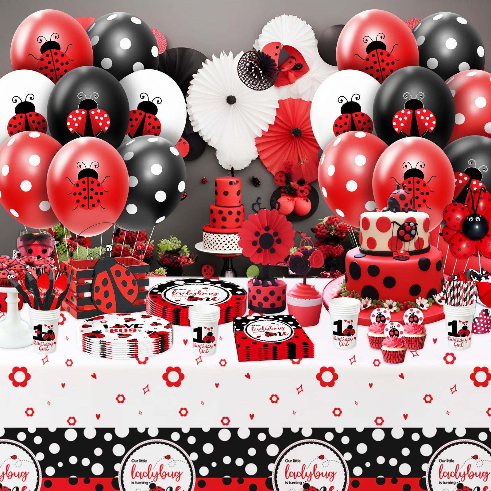 Ladybug Party Balloons Decorations Supplies, 50Pcs Disposable Red Black Polka…