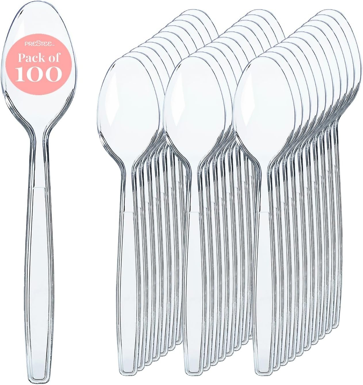 100 Pack Clear Plastic Spoons Bulk – Heavy Duty 6″ Plastic Silverware Spoons …