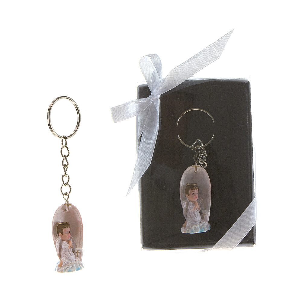 Mega Favors – Baby Boy Angel Praying Poly Resin Key Chain – Blue, 12PCS