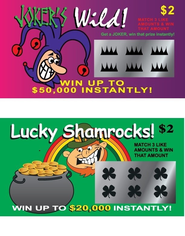 40 Fake Lottery Tickets Scratch Cards Prank Gag-20 LUCKY SHAMROCK-20 JOKERS WILD