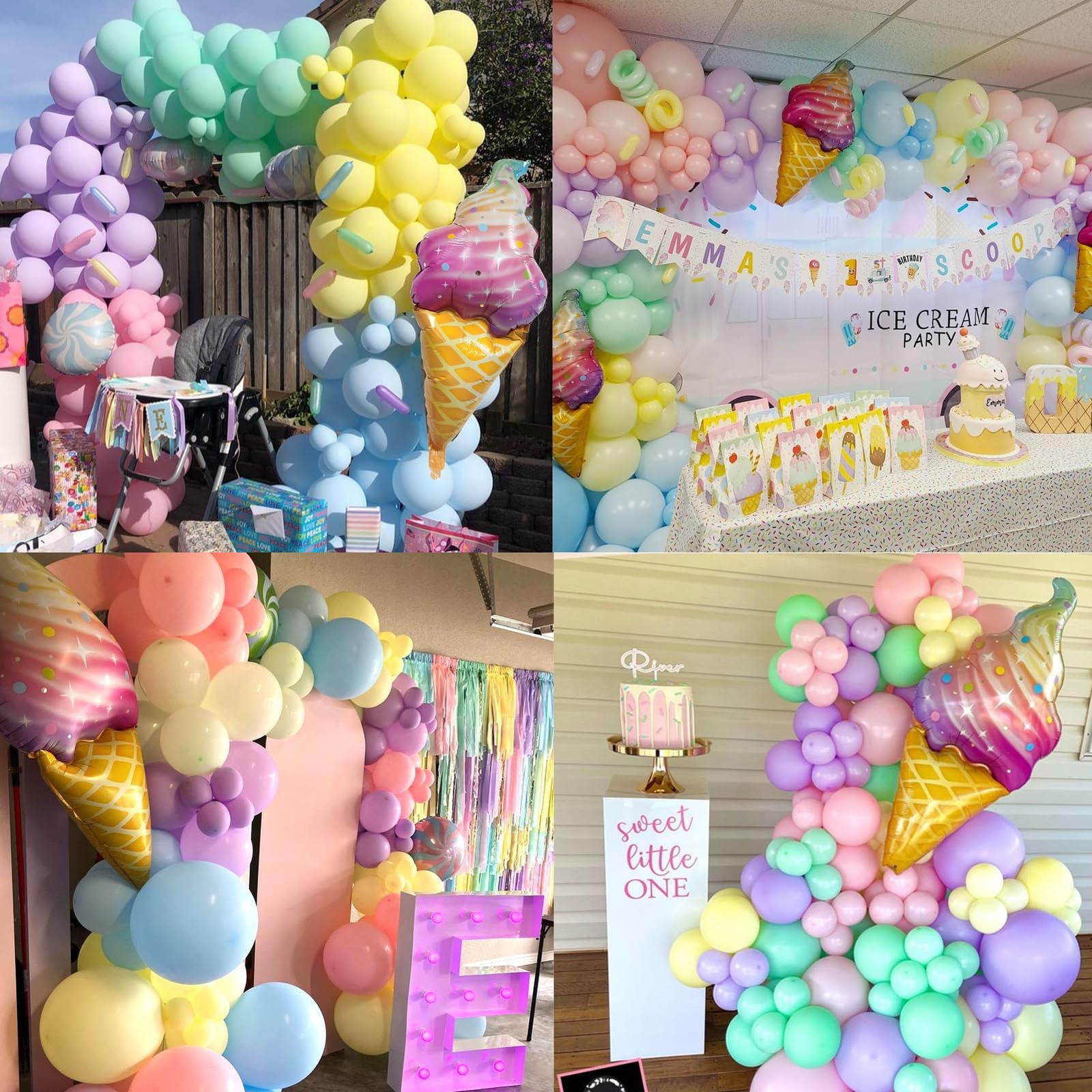 Ice Cream Balloon Arch Kit – 142pcs Pastel Balloon Garland Set with 37″ Ice C…