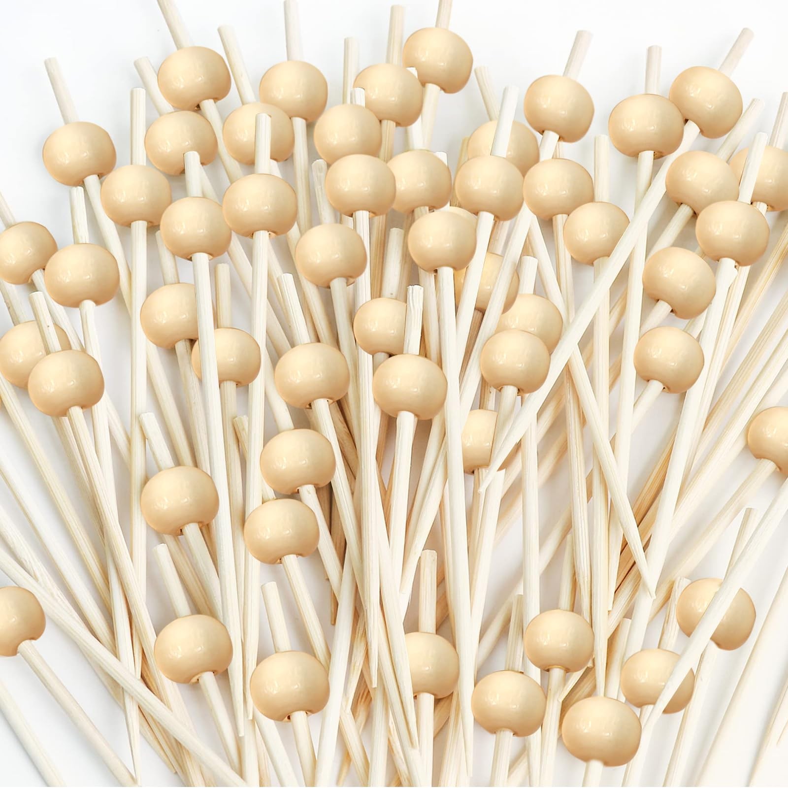 Wooden Cocktail Picks with Beads,200 Pcs 4.7 Inch Natural Bamboo Appetizer