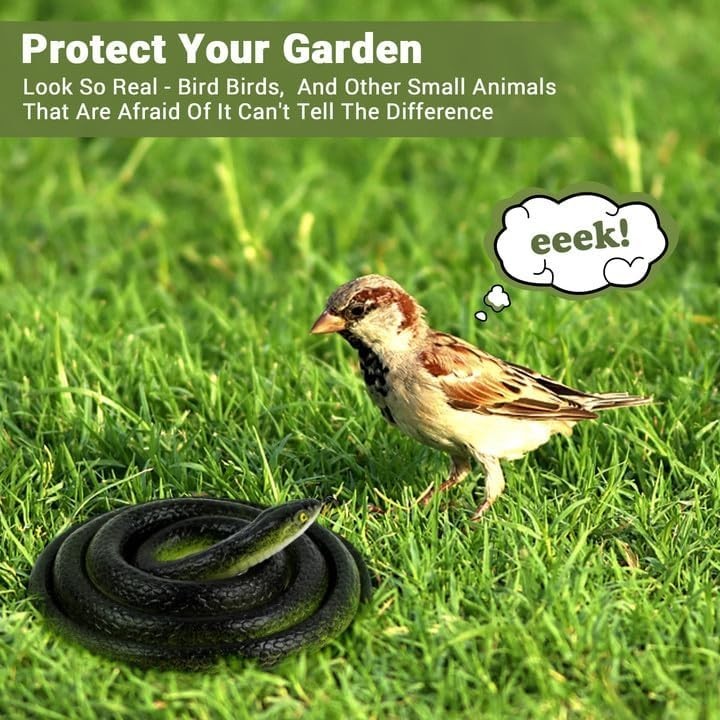 Realistic Rubber Snake, 2Pack Fake Snake Rubber Snakes Keep Birds Away,