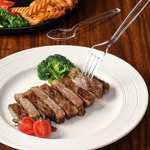[400 Count] Clear Plastic Forks and Spoons Set Bulk – Heavy Duty Disposable Spoo