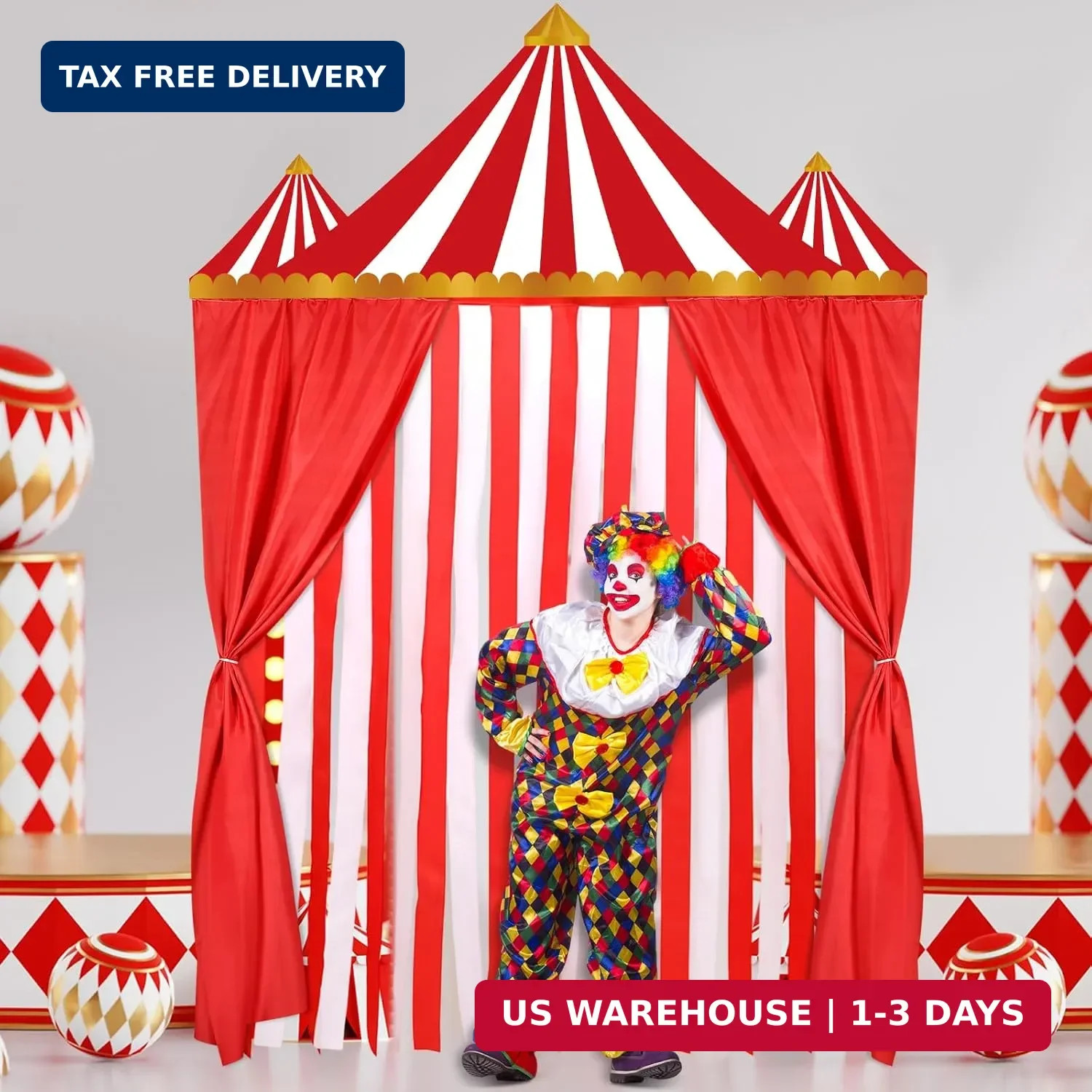 Tingjoo 4 Pcs Carnival Circus Party Decorations Backdrops Red and White Striped