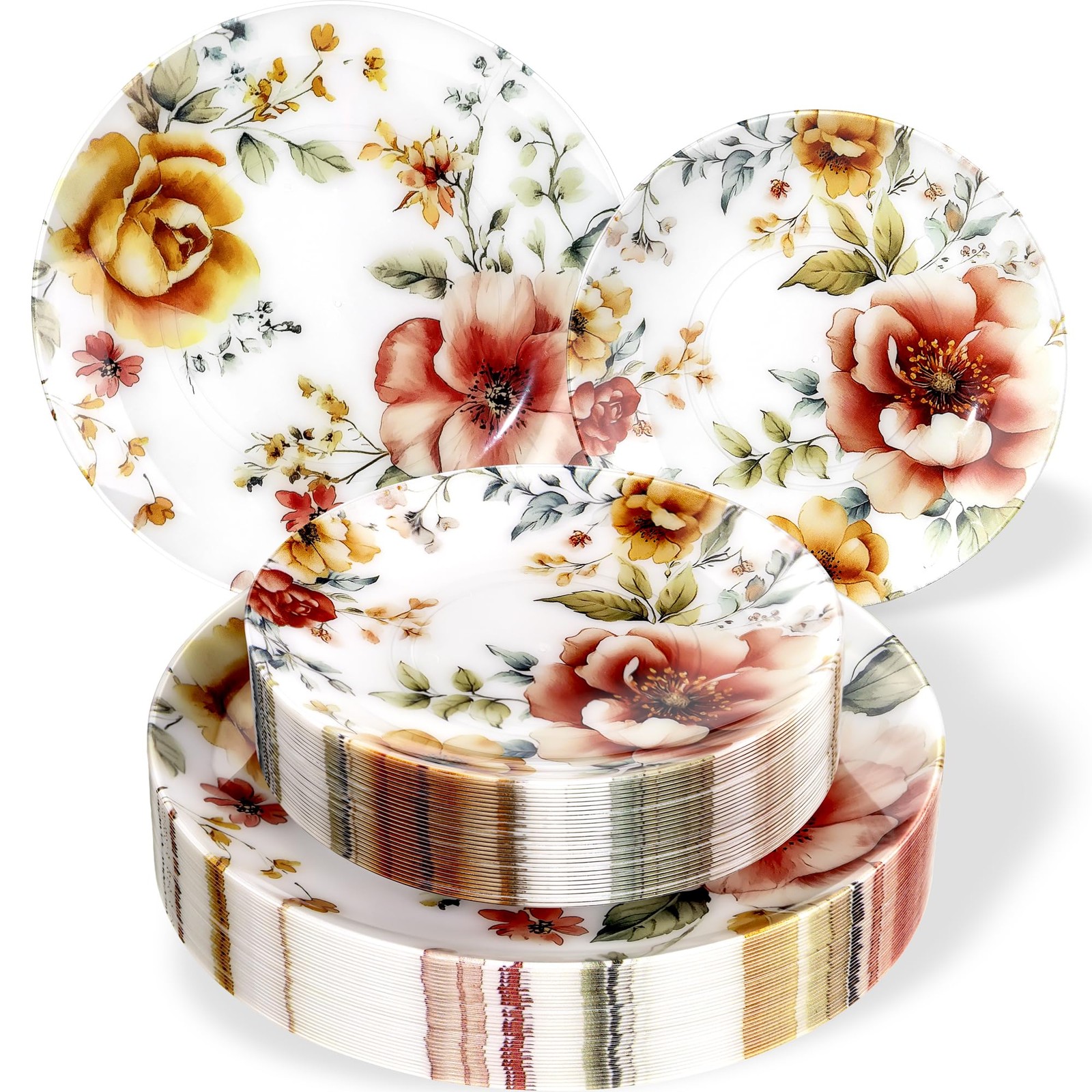 Morejoy 60Pcs Floral – Spring Red And Yellow Flower Plate