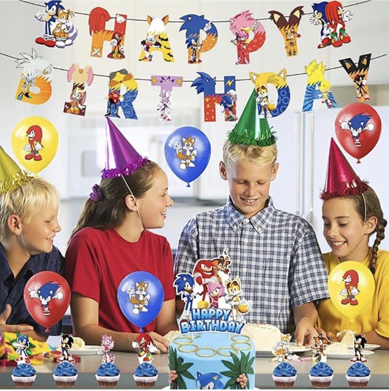Sonic the Hedgehog Theme Birthday Party Supplies Set Banner Balloon Cake Toppers